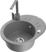 Zlewozmywaki z baterią - Mexen Kevin zlewozmywak granitowy 1-komorowy z ociekaczem i baterią kuchenną Rita, szary - 6517-71-670300-71 - miniaturka - grafika 1
