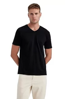 Koszulki męskie - DeFacto Męski Basic Slim Fit T-shirt męski z dekoltem w serek – klasyczny T-shirt dla mężczyzn, czarny, L - grafika 1