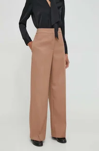 Calvin Klein spodnie damskie kolor beżowy proste high waist - Spodnie damskie - miniaturka - grafika 1