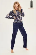 Piżamy damskie - Welurowa piżama Venus granatowa w kwiaty S - miniaturka - grafika 1