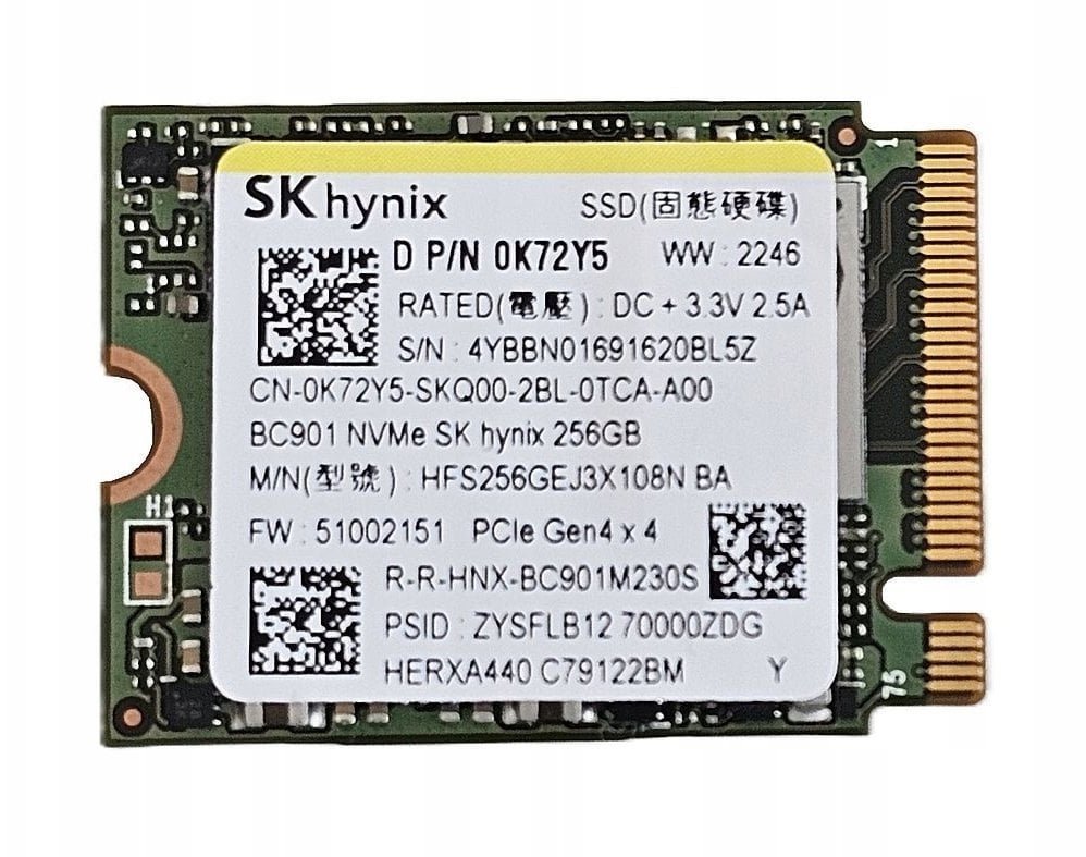 HYNIX 256GB SSD M.2 PCIe NVMe 0K72Y5 HFS256GEJ3X108N
