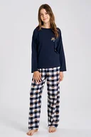 Piżamy dla dziewczynek - Piżama dziewczęca Astrid flanela niebieska 152 - miniaturka - grafika 1