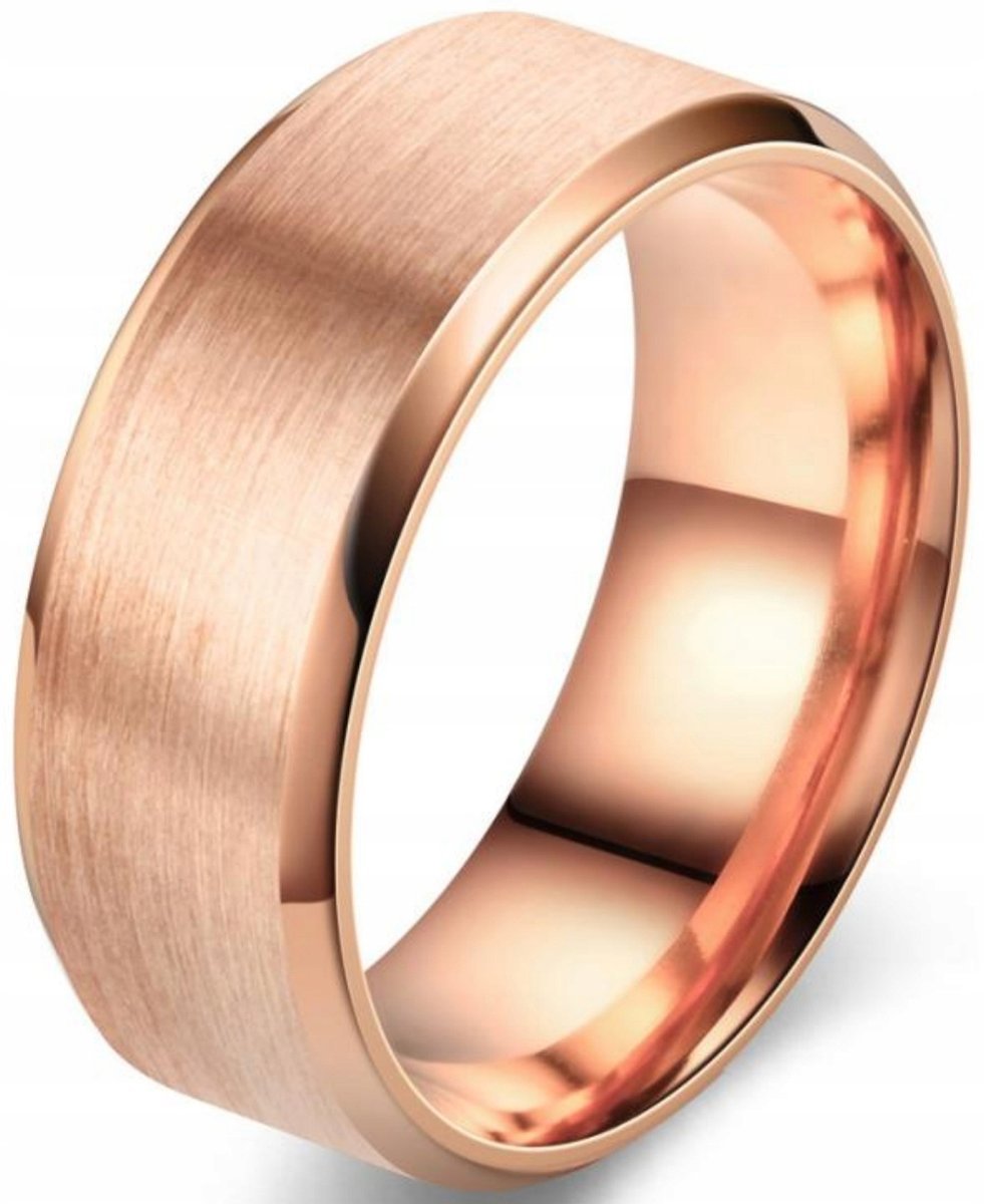 Pierścień Różowe Złoto Rose Gold Sygnet Stal