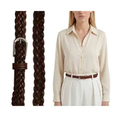 Paski - Pasek damski koniakowy skórzany cienki pleciony do spodni i sukienki - miniaturka - grafika 1