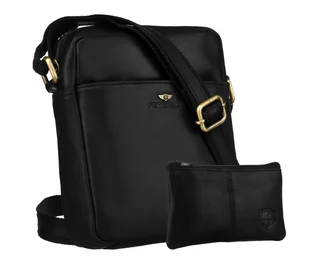 Mała torebka męska skórzana PETERSON listonoszka na co dzień jednokomorowa kieszonki na suwak regulowany pasek na ramię czarna + etui na klucze - Torby męskie - miniaturka - grafika 1