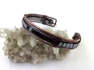 Bransolety męskie - Męska bransoleta miedziana z kostkami hematytu, obwód 19.5 cm, regulowany, waga 28 gram, rękodzieło - miniaturka - grafika 1