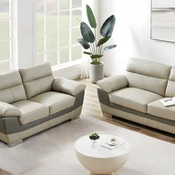 Komplety wypoczynkowe - Zestaw wypoczynkowy 3+2 ze skóry FRANCESCA - Model dwukolorowy: szary i antracytowy - miniaturka - grafika 1