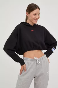 Reebok bluza damska kolor czarny z kapturem z nadrukiem - Bluzy damskie - miniaturka - grafika 1