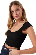 Body - Trendyol Damska bluzka slim fit bodycon okrągły dekolt dzianinowa bluzka koszula, Czarny, M - miniaturka - grafika 1