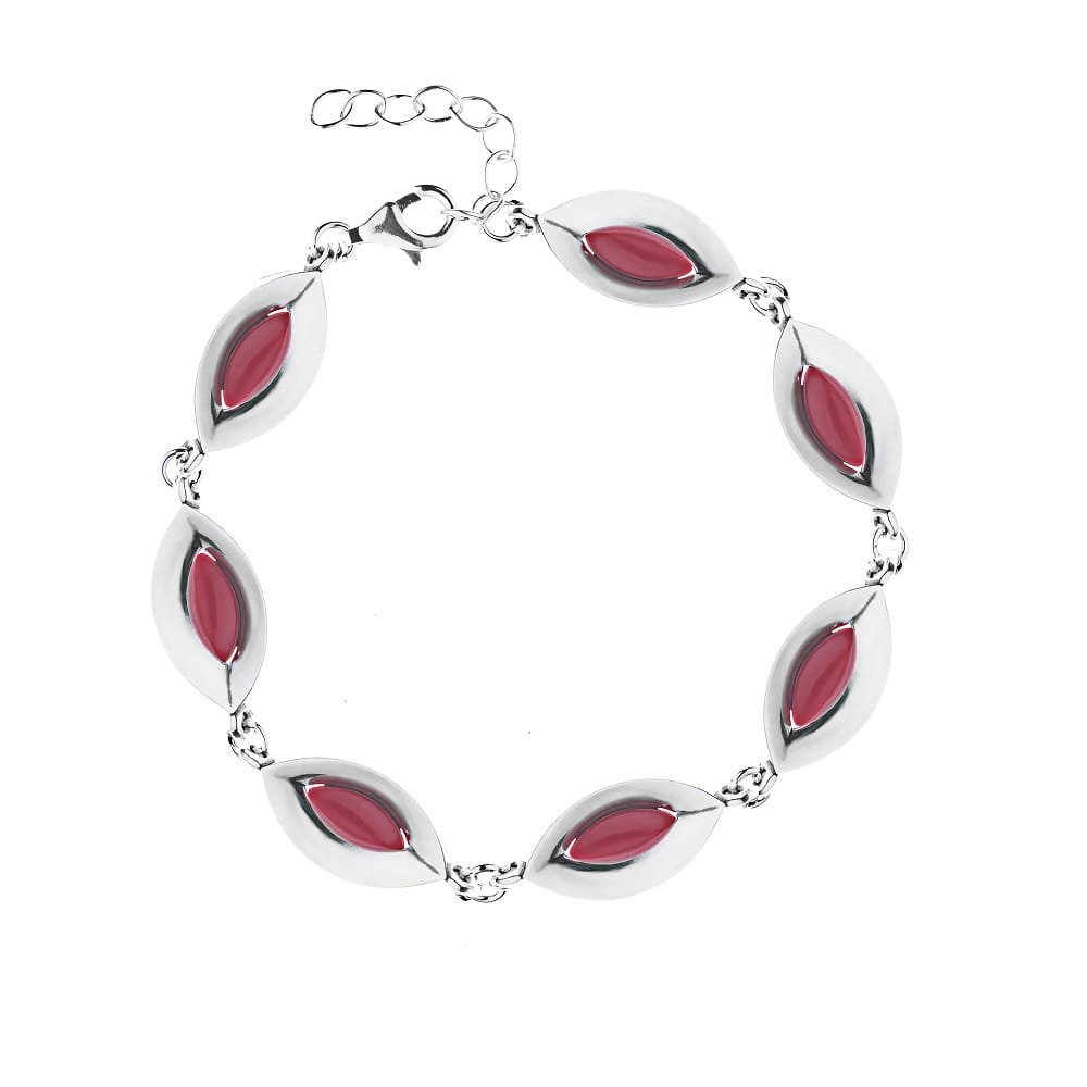 Srebrna bransoletka 925 z czerwonymi kamieniami - Koral