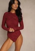 Body - Bordowe Body Longsleeve z Koronki z Bawełną Zenisesa - miniaturka - grafika 1