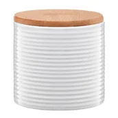 Pojemniki kuchenne - Ambition TUVO POJEMNIK Z BAMBUSOWĄ POKRYWKĄ 670 ML PASKI BIAŁY CERAMIKA 29575 - miniaturka - grafika 1