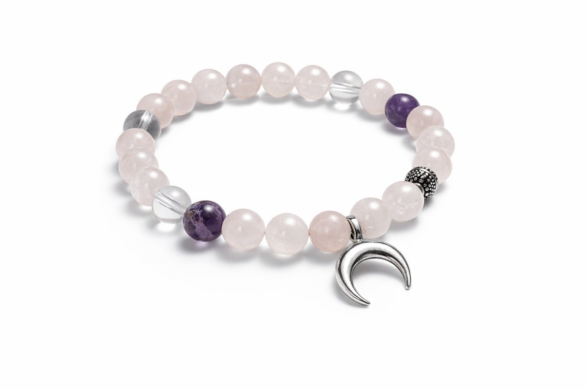bracelate with Lunula charm Ag925 rose quartz