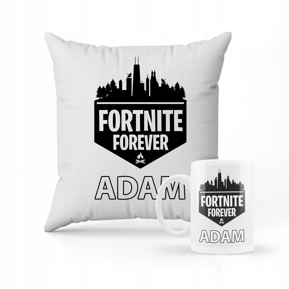 ZESTAW PODUSZKA + KUBEK PREZENT DLA DZIECKA FORTNITE LOGO GRA + IMIĘ #2
