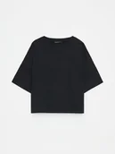 Koszulki i topy damskie - Mohito - Bawełniany czarny t-shirt - czarny - miniaturka - grafika 1