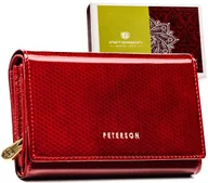 Portfele - Portfel damski skórzany PETERSON lakierowany średniej wielkości rozbudowany na karty i dokumenty RFID elegancki czerwony - miniaturka - grafika 1