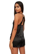 Spodenki damskie - Trendyol Damski gładki koronka/siatka/siatka szczegółowy cienki tkany stanik - szorty zestaw piżamowy, Czarny, 66 - miniaturka - grafika 1