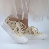 Trampki damskie - Lee Cooper 1620 trampki damskie ażurowe koronka beżowe - miniaturka - grafika 1