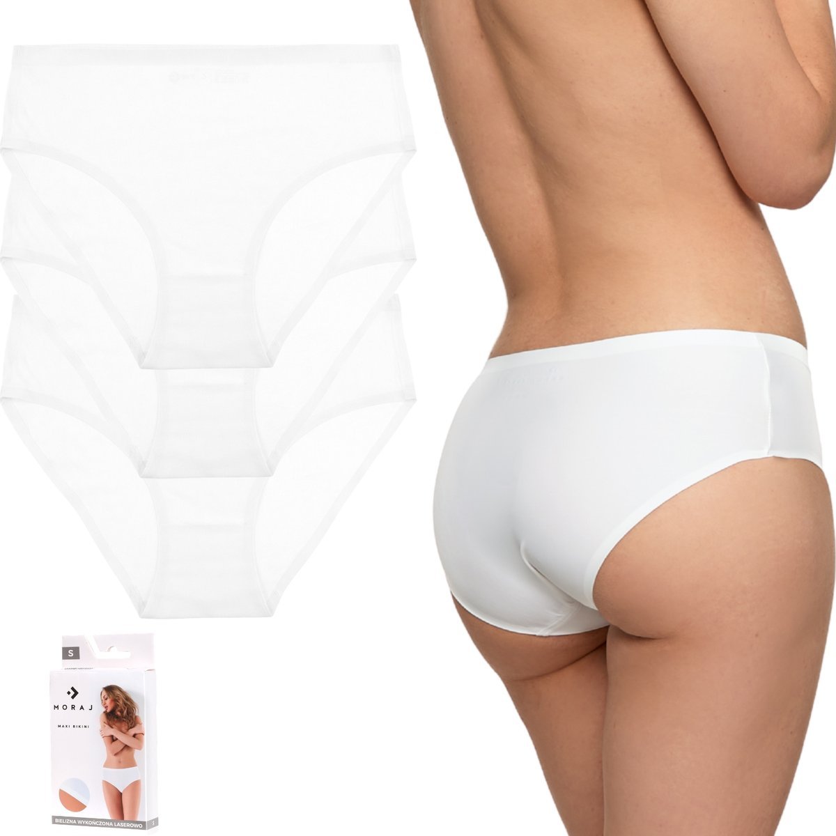 3X MAJTKI DAMSKIE BEZSZWOWE LASEROWO CIĘTE WYGODNE WYSOKI STAN MORAJ XL WHITE