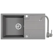 Zlewozmywaki - Laveo Barbados - zlewozmywak 1-komorowy z ociekaczem z baterią granitową z wylewką U szary SBBA511T - miniaturka - grafika 1