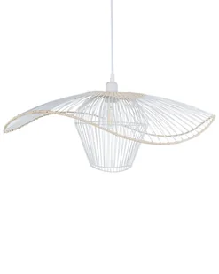 BELIANI Lampa wisząca biała metalowo-rattanowy klosz oświetlenie - Oprawy, klosze i abażury - miniaturka - grafika 1
