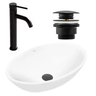 Rea Zestaw Pamela white + bateria wysoka Lungo black+ korek uniwersalny black - Umywalki - miniaturka - grafika 1