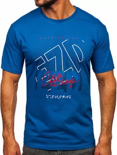 Koszulki męskie - Niebieski bawełniany t-shirt męski Denley 14748 - grafika 1