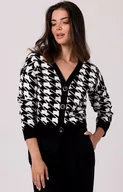 Swetry damskie - Krótki kardigan w pepitkę czarny BK104, Kolor czarny, Rozmiar L/XL, BeWear - Primodo.com - miniaturka - grafika 1