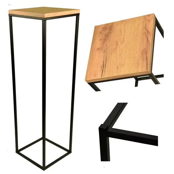 Metalowy stojak na kwiaty dąb kwietnik stolik loft metalowy stojący 100 cm