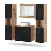 Szafki łazienkowe - Meble łazienkowe szafka pod umywalkę z lustrem słupek wotan czarny połysk - miniaturka - grafika 1