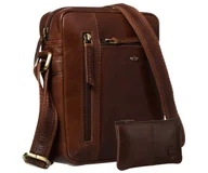 Torby męskie - Elegancka torebka męska skórzana PETERSON mała miejska listonoszka na ramię saszetka na co dzień kieszonki na suwak brązowa + etui na klucze - miniaturka - grafika 1