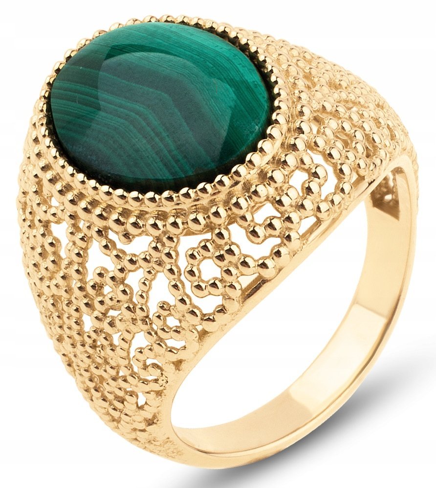 ZŁOTY PIĘKNY PIERŚCIONEK Z MALACHITEM 585