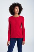 Swetry damskie - Klasyczny kardigan z okrągłym dekoltem, intensywna czerwień - Greenpoint - miniaturka - grafika 1