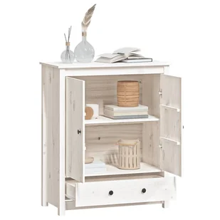 Lumarko Szafka, biała, 83x41,5x100 cm, lite drewno sosnowe - Szafki do salonu - miniaturka - grafika 5