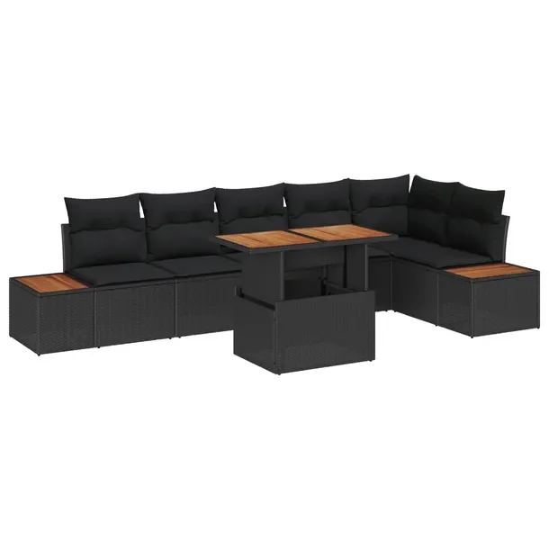 Zestaw Mebli Ogrodowych z Rattanu dla 6 Osób, Czarny, 2xSofa, 1xNarożnik,