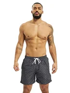 Spodenki damskie - Urban Classics Męskie spodenki kąpielowe UC AOP Swim Shorts z nadrukiem logo All Over, szorty kąpielowe dla mężczyzn, rozmiary S - XXL, czarny, S - miniaturka - grafika 1
