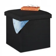 Pufy i podnóżki - Pufa Stołek z miejscem do przechowywania, składany , czarny - miniaturka - grafika 1
