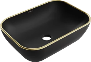 Mexen Rita umywalka nablatowa 45 x 32 cm, czarna mat/złota rant - 21084575 - Umywalki - miniaturka - grafika 1