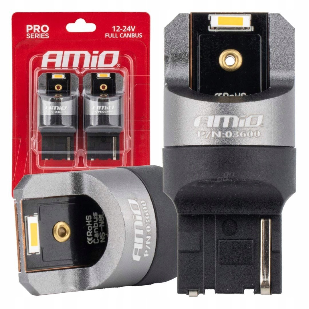 Żarówki led full canbus pro wy21w 2x1860 smd pomarańczowe 12v 24v amio-0360