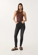 Spodnie damskie - Stradivarius Jeansy skinny fit ze średnim stanem Ciemny czarny 44 - miniaturka - grafika 1