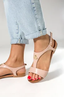 Różowe sandały z owadem damskie płaskie Casu K24X5-P-41 - Sandały damskie - miniaturka - grafika 1