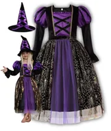 Stroje karnawałowe - Strój Kostium Sukienka Wiedźma Czarownica Wróżka Na Halloween Bal  110 116 - miniaturka - grafika 1