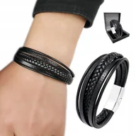 Bransolety męskie - Bransoletka Skórzana Męska Elegancka Gruba Bransoleta Na Prezent + Gratis - miniaturka - grafika 1