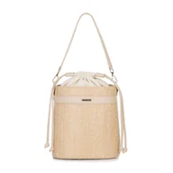 Torebki damskie - Damska torebka worek z plecioną teksturą beżowa - miniaturka - grafika 1