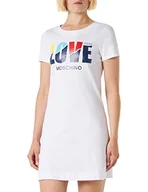 Sukienki - Love Moschino Damska sukienka z krótkim rękawem, kolor biały (Optical White), rozmiar 44 (DE), optical white, 44 - miniaturka - grafika 1