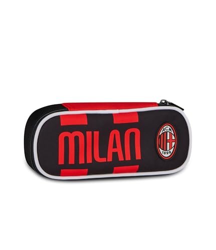 Seven Piórnik szkolny Round Plus A.C. Milan, czarny, elastyczny piórnik na długopisy, wewnętrzna kieszeń na zamek błyskawiczny, gimnazjum i liceum, dla dzieci i nastolatków, piłka nożna, oficjalny