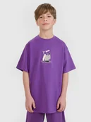 Koszulki dla chłopców - 4F T-shirt oversize z nadrukiem chłopięcy - fioletowy 122 (6-7 lat) - miniaturka - grafika 1