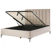 Łóżka - Łóżko z pojemnikiem welurowe 160 x 200 cm beżowoszare SEZANNE - miniaturka - grafika 1