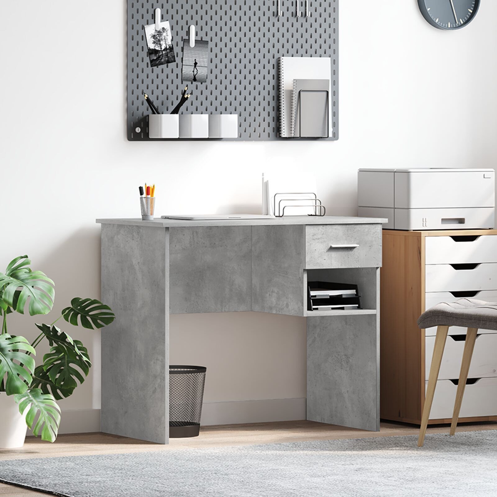 vidaXL Biurko z przechowywaniem Szary beton 90x49.5x75 cm Drewno kompozytowe