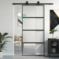 Drzwi wewnętrzne - Drzwi przesuwne, czarne, 90x205 cm, szkło hartowane, aluminium 8721012120549 - miniaturka - grafika 1